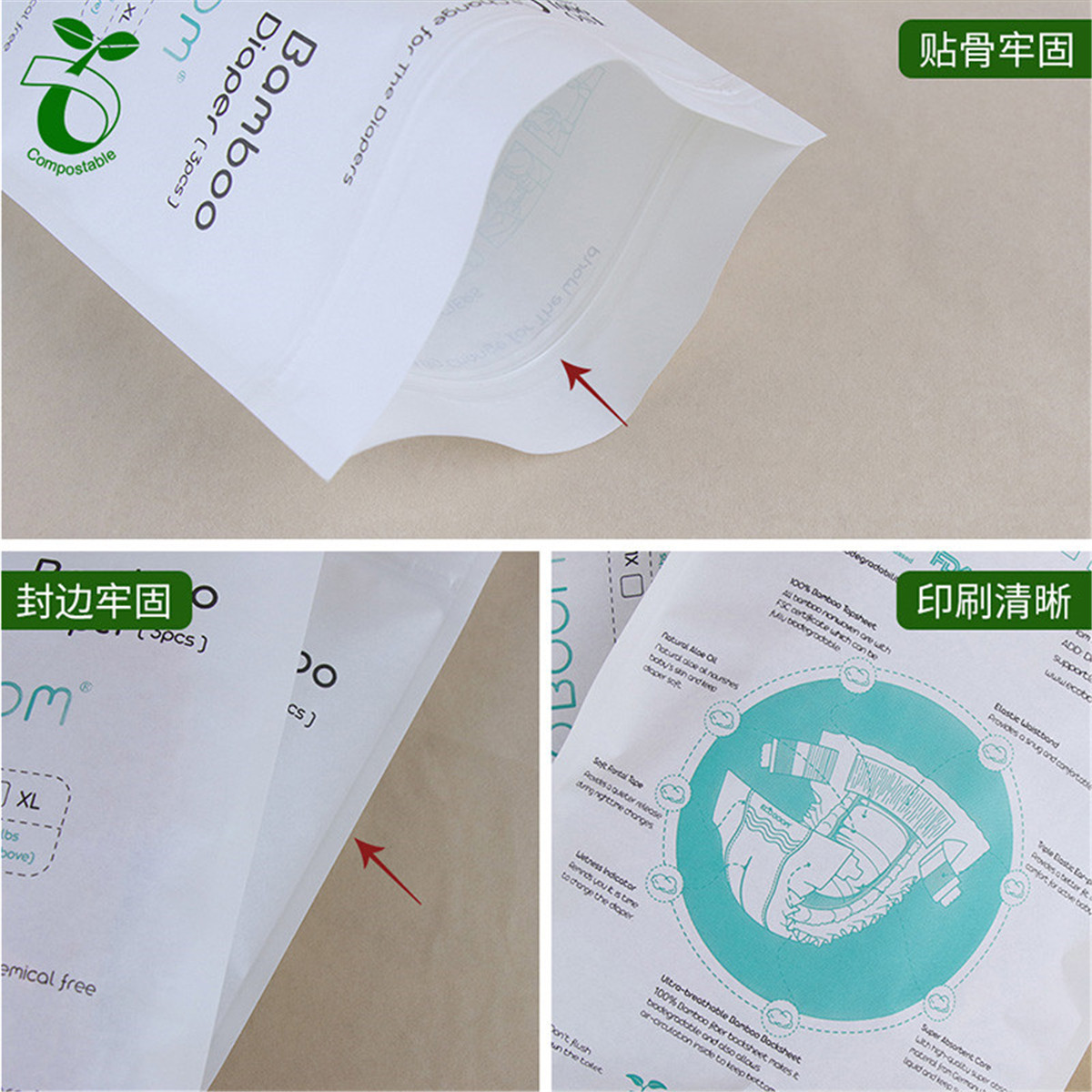 Brugerdefineret trykt logo miljøvenligt kraftpapir forseglelige lynlåsposer (6)