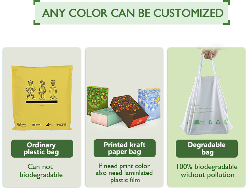 Túi dây rút Logo tùy chỉnh bằng nhựa có thể phân hủy sinh học và có thể phân hủy sinh học thân thiện với môi trường