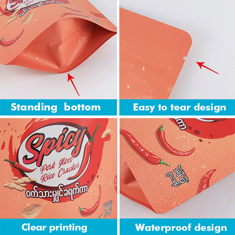 UV spot ziplock mylar bag stand up အိတ် စိတ်ကြိုက်ပုံနှိပ် ပလပ်စတစ်ဇစ် အထုပ် (၆)၊
